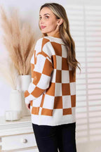 Trendsi checkered pattern sweater in brown and white, perfect for cozy outfits this season