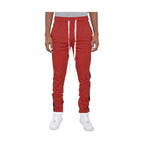 WEIV Men's Classic Track Pants for Men in Red with Side Stripes and Adjustable Drawstring