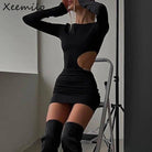 Women's Clubwear Clubwear Womens Hollow Mini Dress Black Long Sleeve Slim Dress