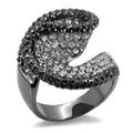 Cobalt black brass fashion ring with sparkling black and clear crystals for a trendy look
