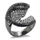 Cobalt black brass fashion ring with sparkling black and clear crystals for a trendy look