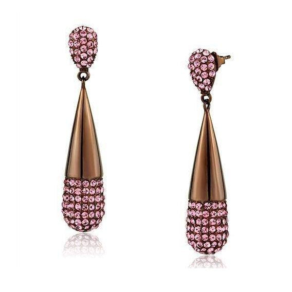 Elegant coffee colored drop earrings adorned with sparkling rhinestones for a stylish look
