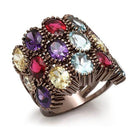 Colorful gemstone cocktail ring featuring multiple vibrant gems set in a stylish design