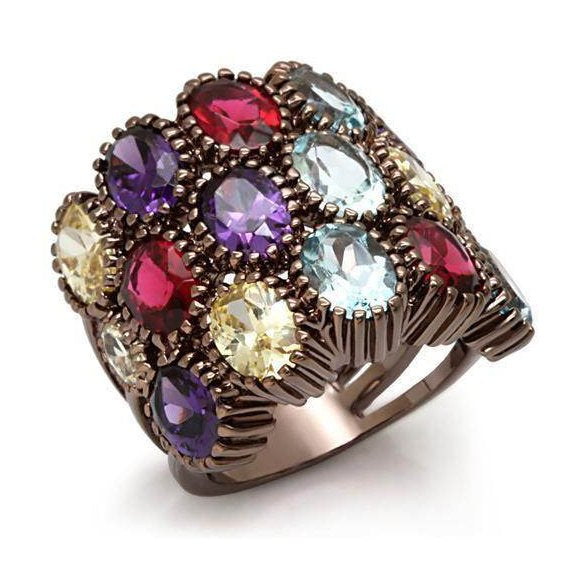 Colorful gemstone cocktail ring featuring multiple vibrant gems set in a stylish design
