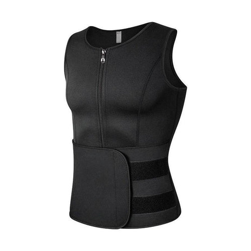 VacationGrabs black compression waist trainer with zipper and adjustable straps for men