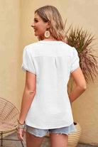 Women's Shirts Contrast Trim Pom-Pom Detail Notched Neck Blouse