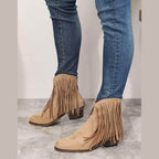 women's tan cowboy boots with fringe detail for casual wear
