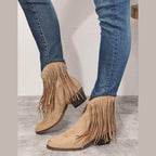 Women's tan cowboy boots with fringe detail for stylish outfits