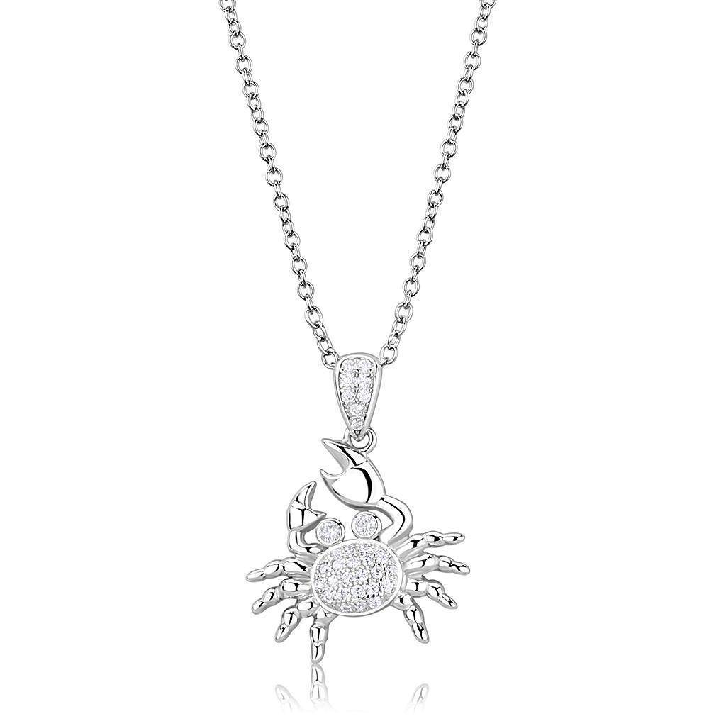 Silver crab pendant chain necklace for women with sparkling crystal details