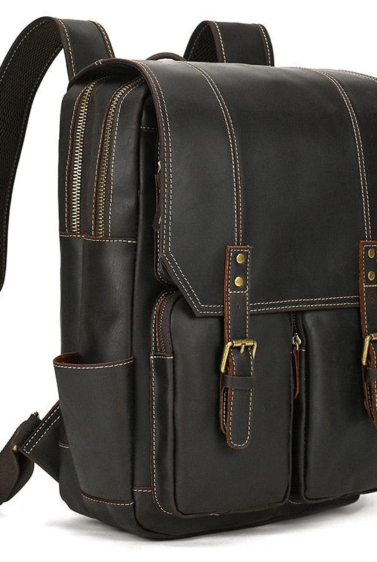 Luggage & Bags - Backpacks Crazy Horse Leather Backpack Genuine Leather Mens Daypack