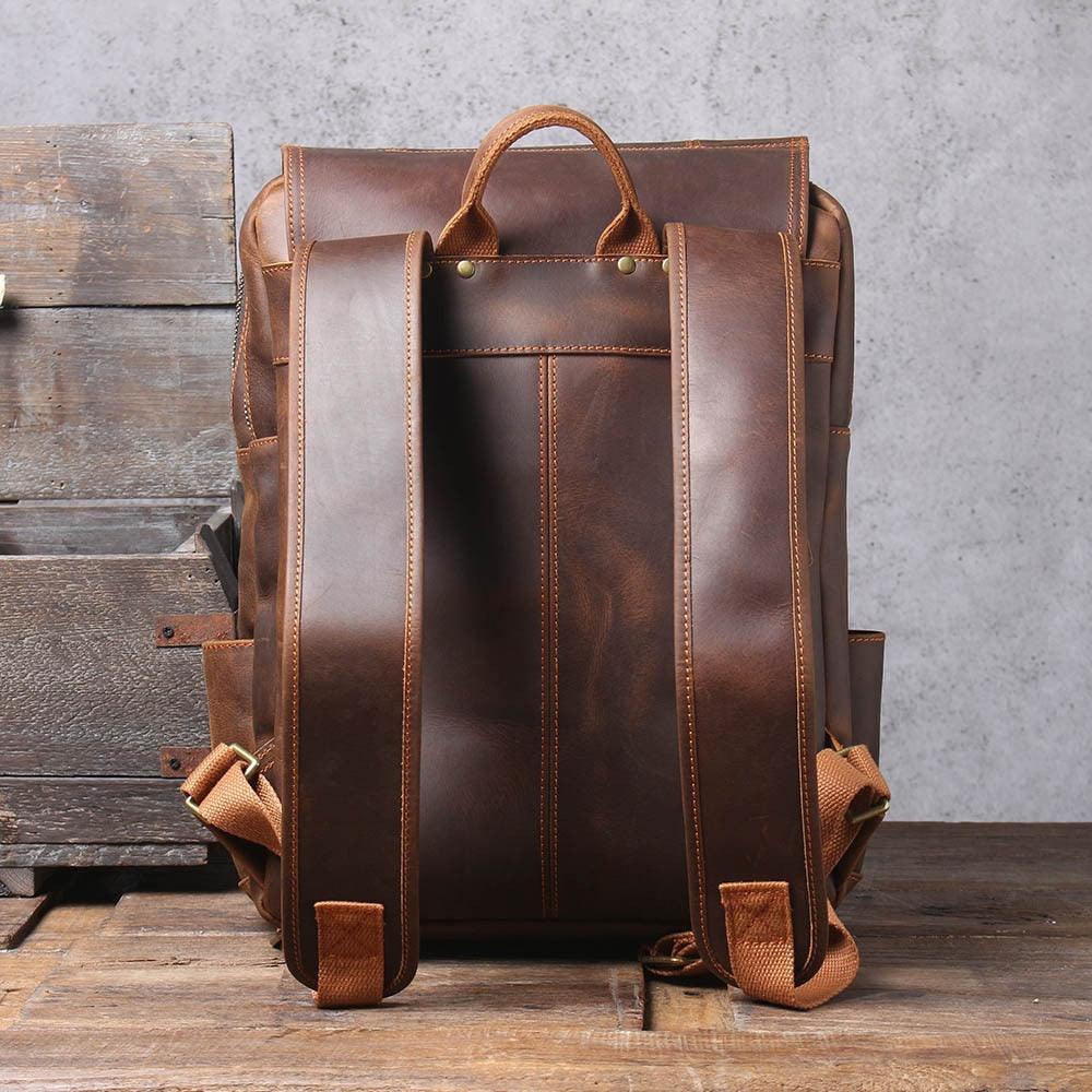 Luggage & Bags - Backpacks Crazy Horse Leather Backpack Genuine Leather Mens Daypack