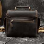 Crazy Horse leather camera bag with sturdy design and exterior zipper for photographers
