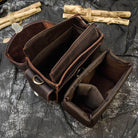 Inside view of Crazy Horse leather camera bag with multiple compartments for organized storage
