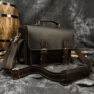 Crazy Horse leather camera bag with sturdy handles and adjustable strap for photographers on the go
