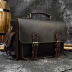 Stylish Crazy Horse leather camera bag with sturdy handles and adjustable straps for photographers