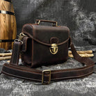 Crazy Horse leather camera bag with adjustable strap and vintage design for photography enthusiasts