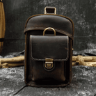 Crazy Horse leather camera bag in dark brown with front pocket and durable design for photographers