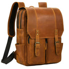 Crazy horse leather daypack in brown with multiple compartments and adjustable straps for stylish travel