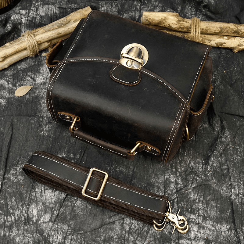  Crazy Horse Leather Dslr Camera Bag Genuine Leather Travel Bag