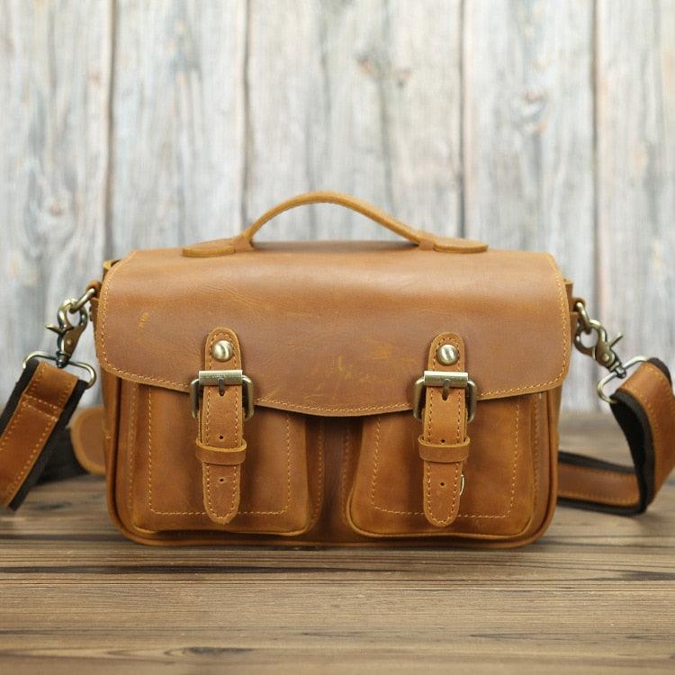  Crazy Horse Leather Shoulder Bag Vintage Camera Bags In Brown