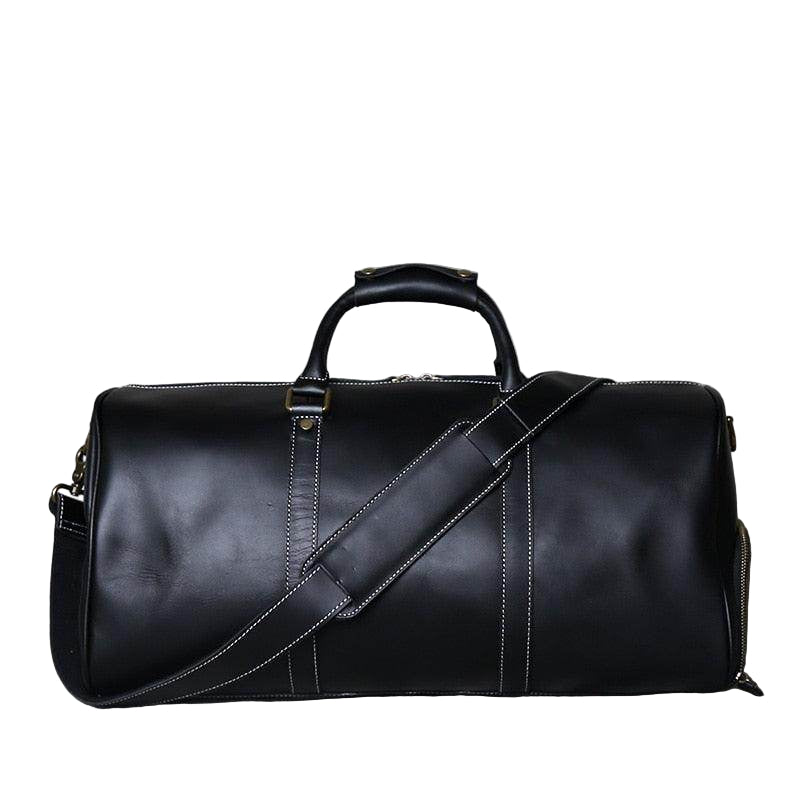 Stylish crazy horse leather travel bag with adjustable shoulder strap and sturdy handles