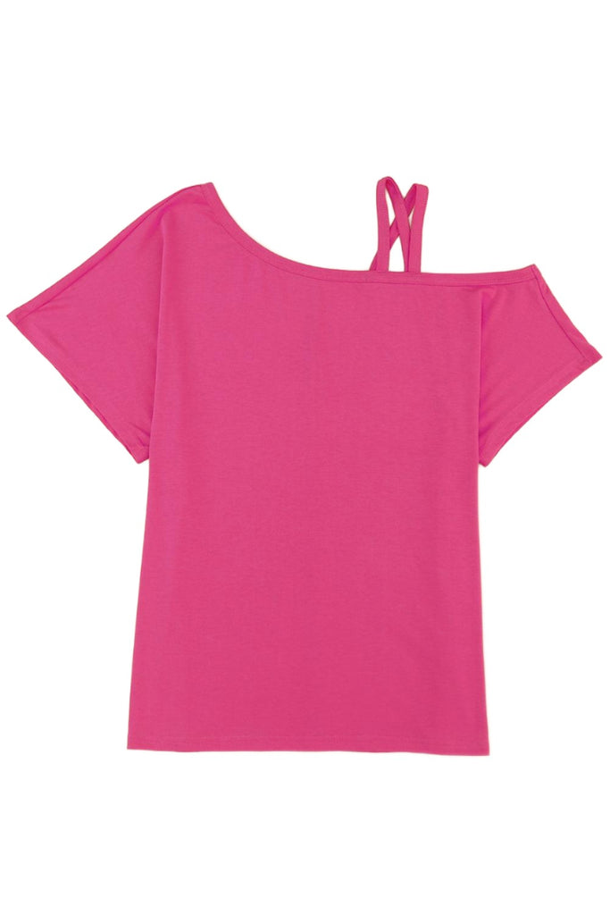 Women's Shirts Crisscross Asymmetrical Neck Short Sleeve Top