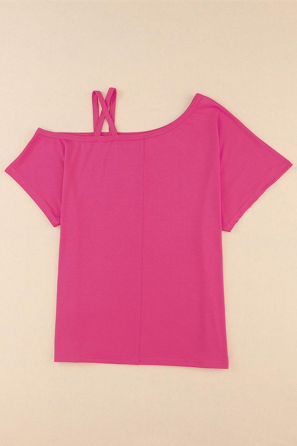 Women's Shirts Crisscross Asymmetrical Neck Short Sleeve Top