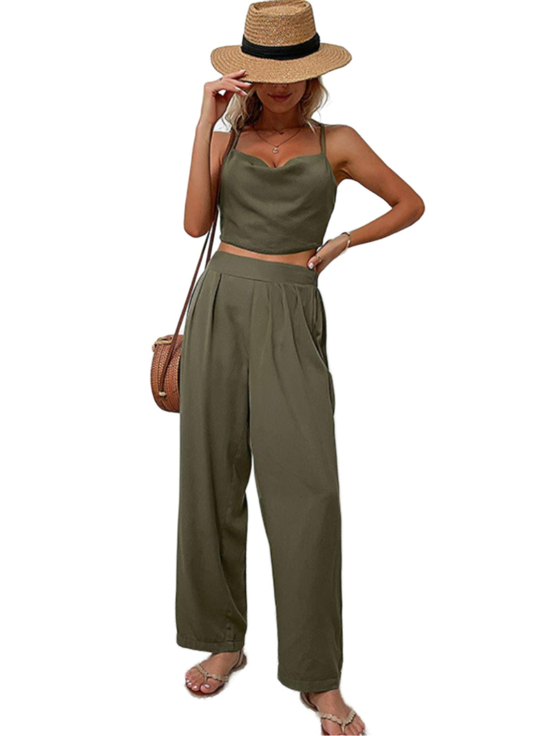 Women's Outfits & Sets Crisscross Back Cropped Top And Pants Set