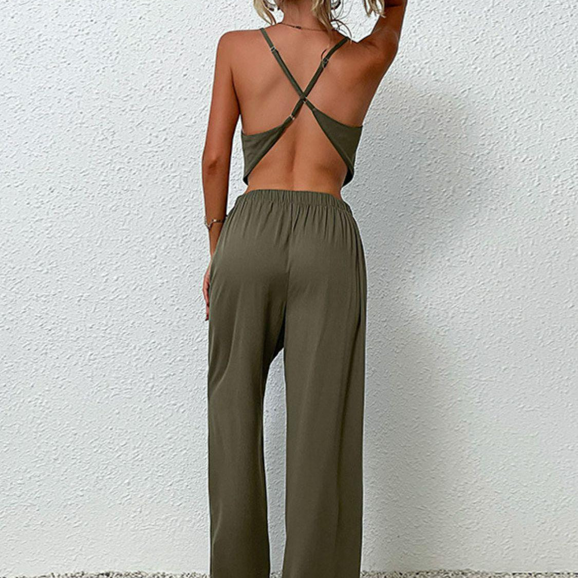 Women's Outfits & Sets Crisscross Back Cropped Top And Pants Set