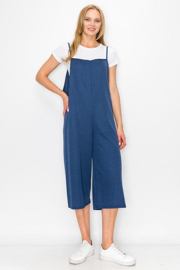 Women's Jumpsuits & Rompers Cropped Bottom Wide Leg Oversized Jumpsuit - Blue