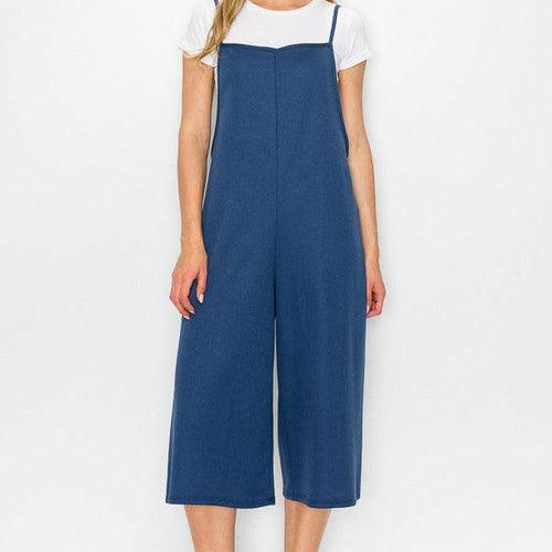 Women's Jumpsuits & Rompers Cropped Bottom Wide Leg Oversized Jumpsuit - Blue