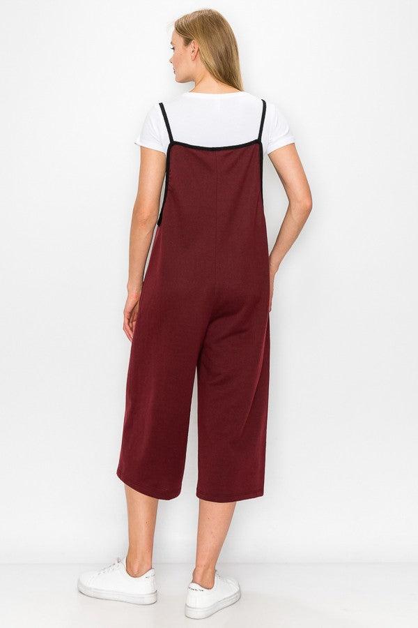 Women's Jumpsuits & Rompers Cropped Bottom Wide Leg Oversized Jumpsuit - Burgundy