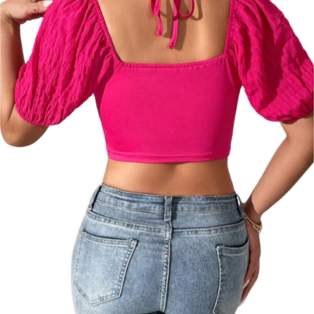 Women's Shirts Cropped Halter Neck Tie Back Blouse