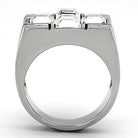 Sleek silver cross design ring for men featuring three clear gemstones