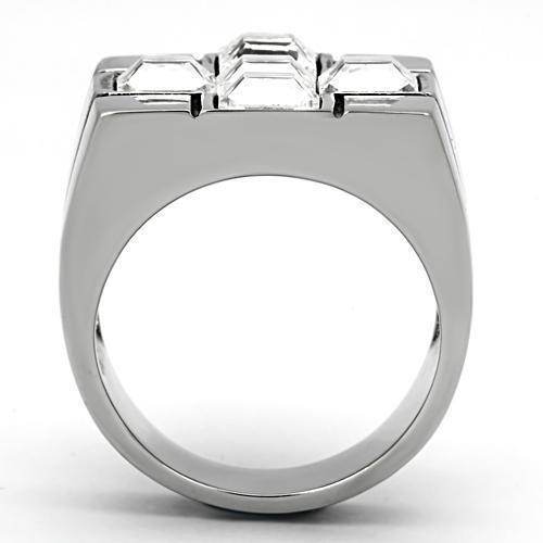 Sleek silver cross design ring for men featuring three clear gemstones