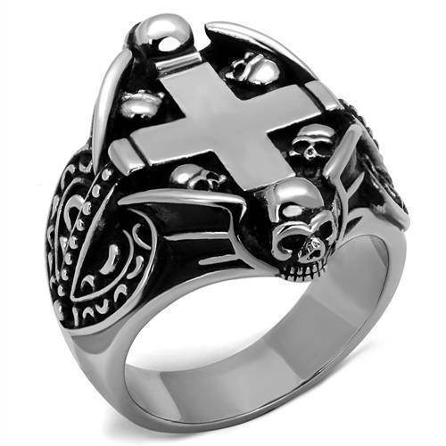 Cross skull epoxy ring in silver with intricate design and polished finish for men