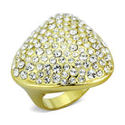 Stunning crystal embellished gold ring featuring a dome design covered in sparkling crystals