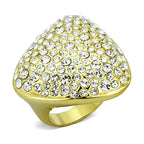 Stunning crystal embellished gold ring featuring a dome design covered in sparkling crystals