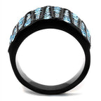 Crystal sea column ring with elegant blue crystals set in a stylish black band