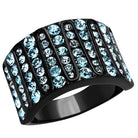 Crystal sea column ring featuring a bold design with sparkling blue crystals on a black band