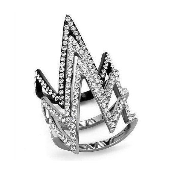 VacationGrabs crystal statement fashion ring with a unique zigzag design adorned with sparkling crystals
