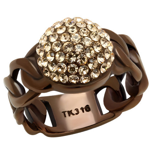 VacationGrabs crystal studded chain ring in brown with a sparkling dome of crystals for stylish elegance