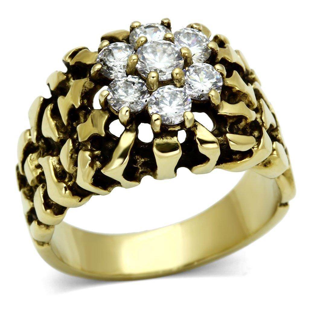 VacationGrabs cubic zirconia gold ring with intricate design and sparkling stones