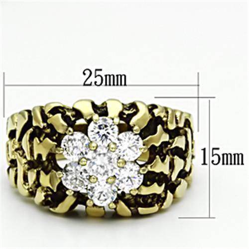 Men's cubic zirconia gold ring with a floral design and multiple sparkling stones