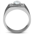 Cubic zirconia mens ring in polished silver with a central stone and contemporary design