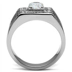 Cubic zirconia mens ring in polished silver with a central stone and contemporary design