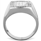 Cubic zirconia mens ring with a polished silver band and sparkling stone design for stylish elegance