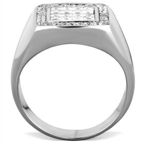 Cubic zirconia mens ring with a polished silver band and sparkling stone design for stylish elegance