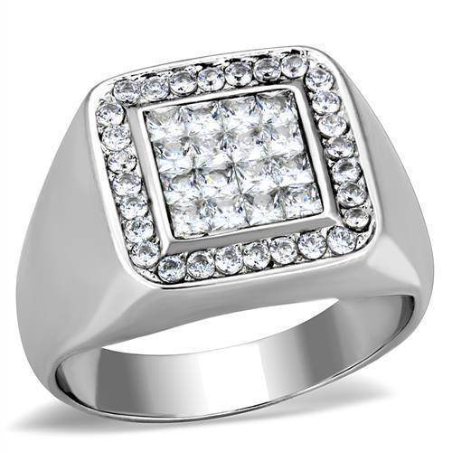Cubic zirconia mens ring featuring a square design with a stunning array of sparkling stones
