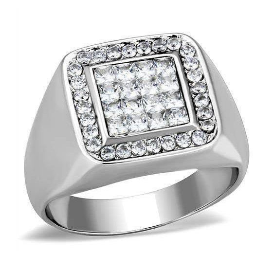 Cubic zirconia mens ring featuring a square design with a stunning array of sparkling stones